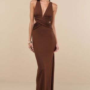 Lulus Alexandria Brown Backless Column Maxi Dress - Size XS